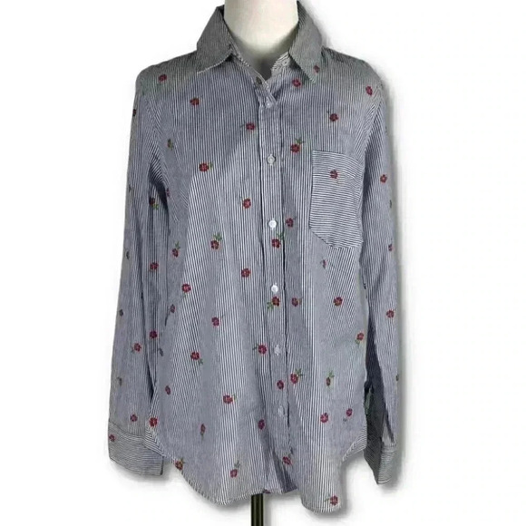 Izod Womens top size SP blue red striped floral button down - Picture 11 of 11